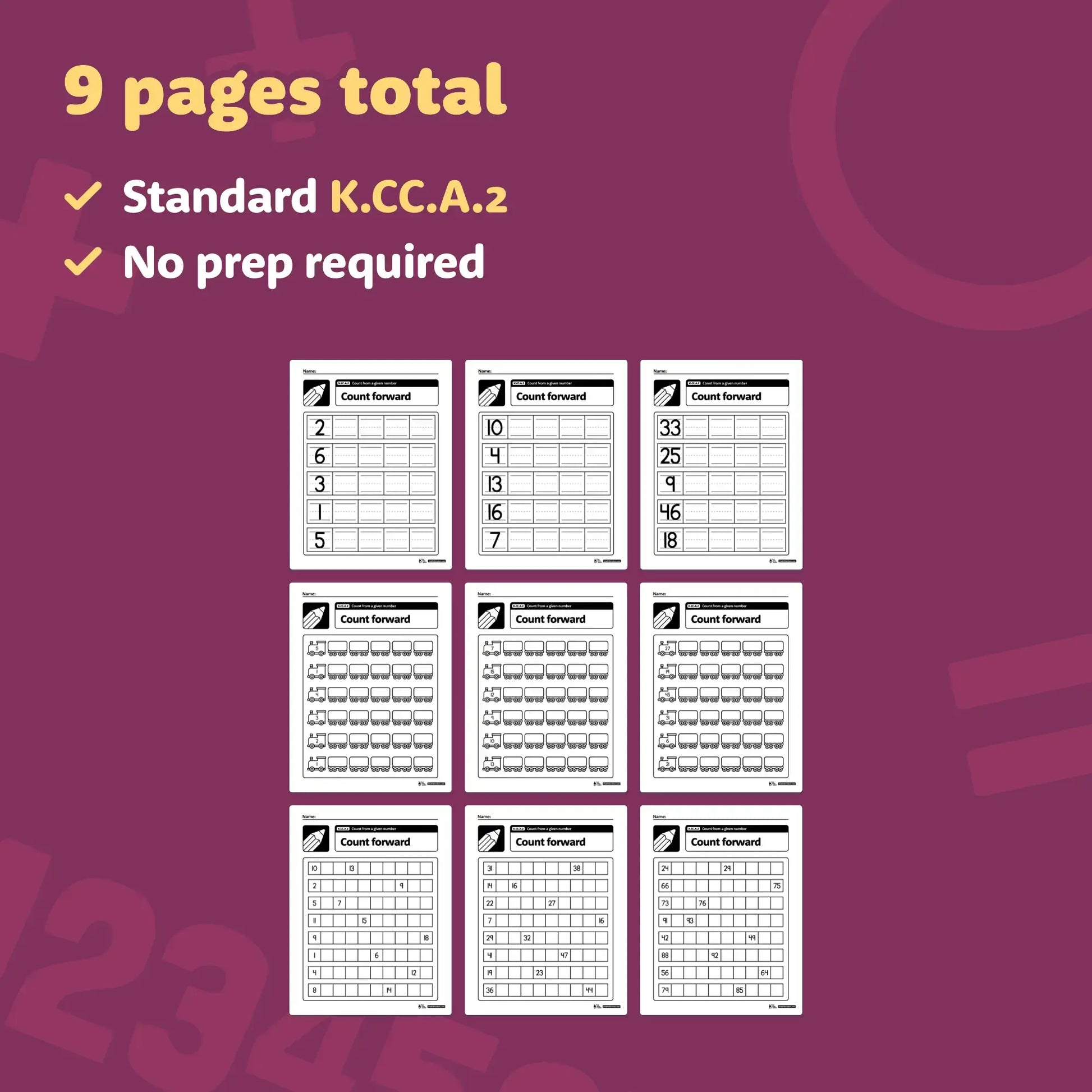 Count on From a Given Number Worksheets | K.CC.A.2 | Printable PDF ...