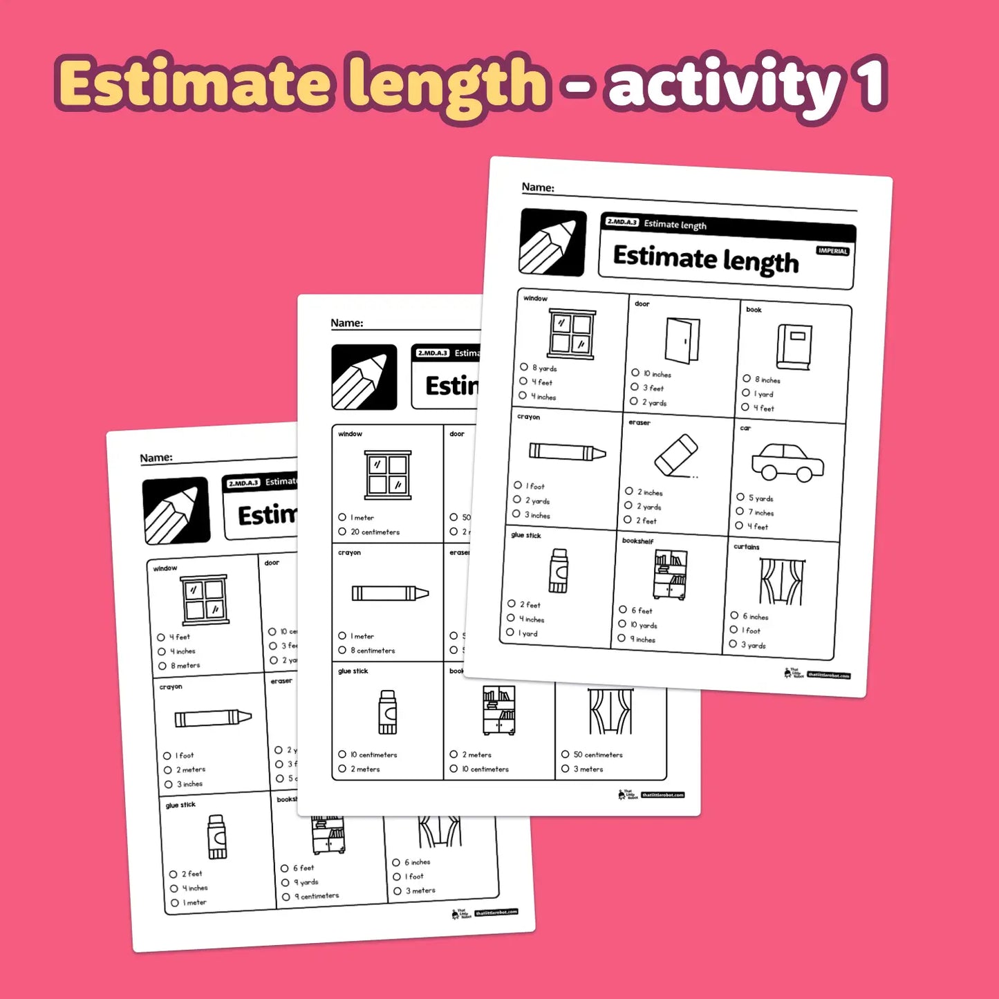 Estimate Length Worksheets | 2.MD.A.3