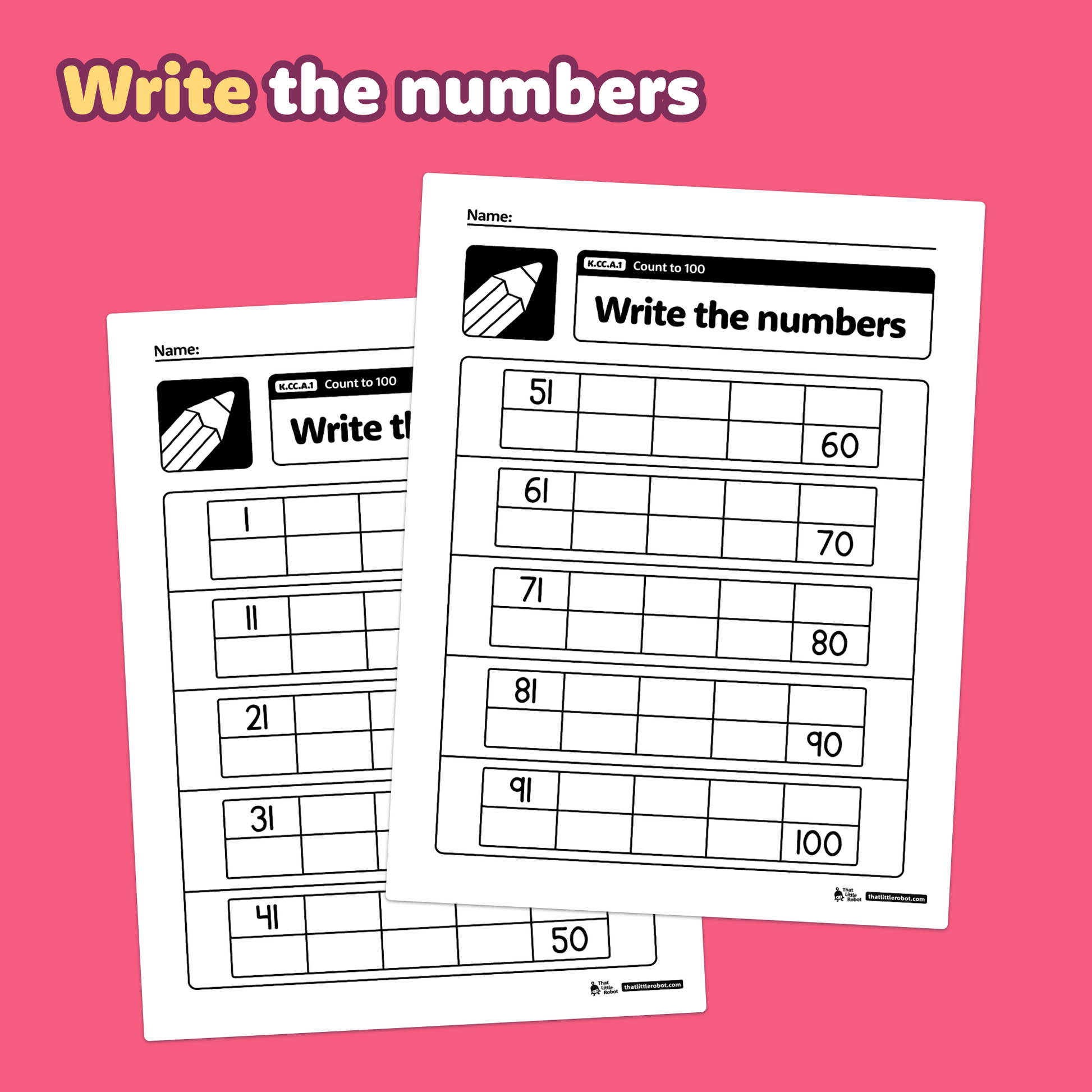 Two kindergarten worksheets titled "Kindergarten Count to 100.