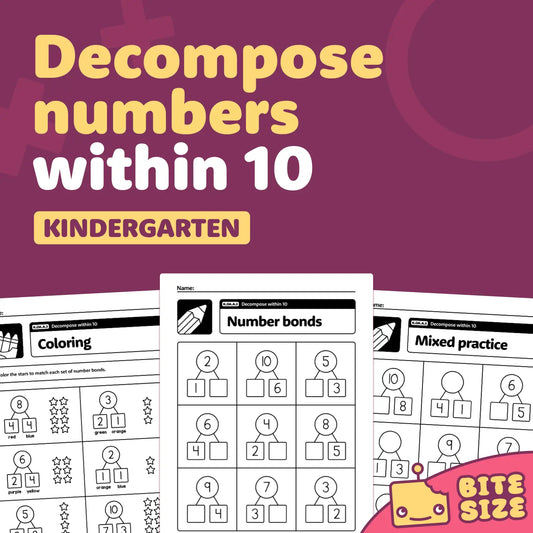 Worksheets for decomposing numbers within 10 for kindergarten.