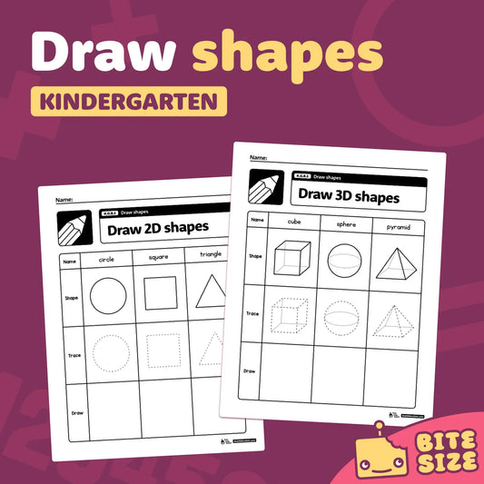 Worksheets for drawing 2D and 3D shapes.