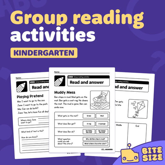 Three group reading activity worksheets for kindergarten labeled RL.K.10.