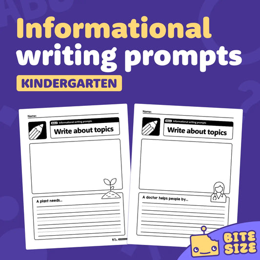 Text reads: Kindergarten Informational Writing Prompts | W.K.2.