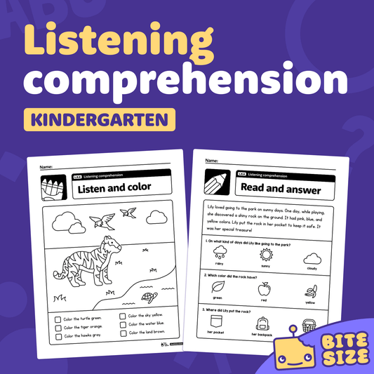 Preview of printable kindergarten listening comprehension worksheets in PDF format.