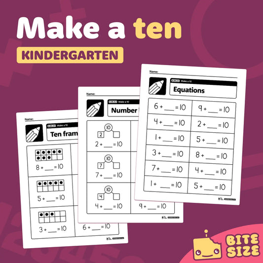 Three worksheets for kindergarten math aligned with K.OA.A.4 standards.