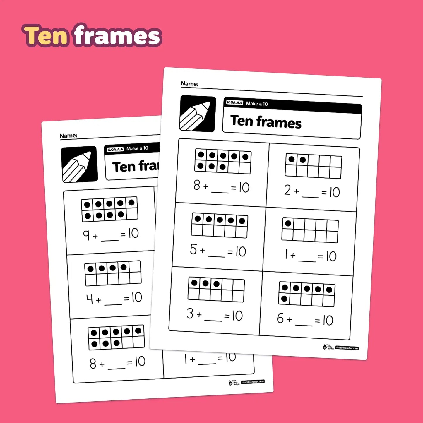 Two worksheets titled "Make a Ten" with math problems.