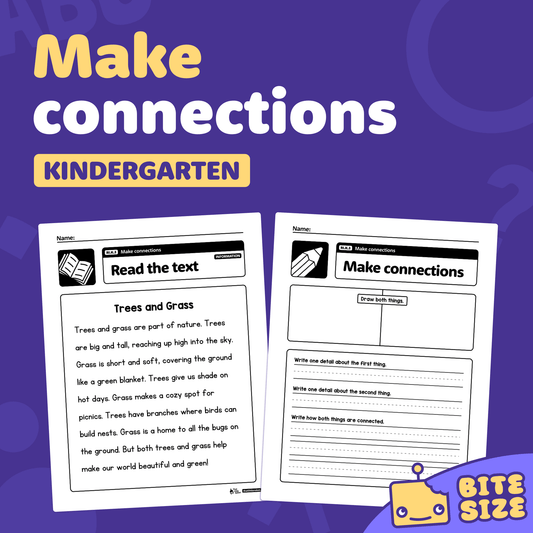 Two kindergarten worksheets with reading comprehension exercises and questions.