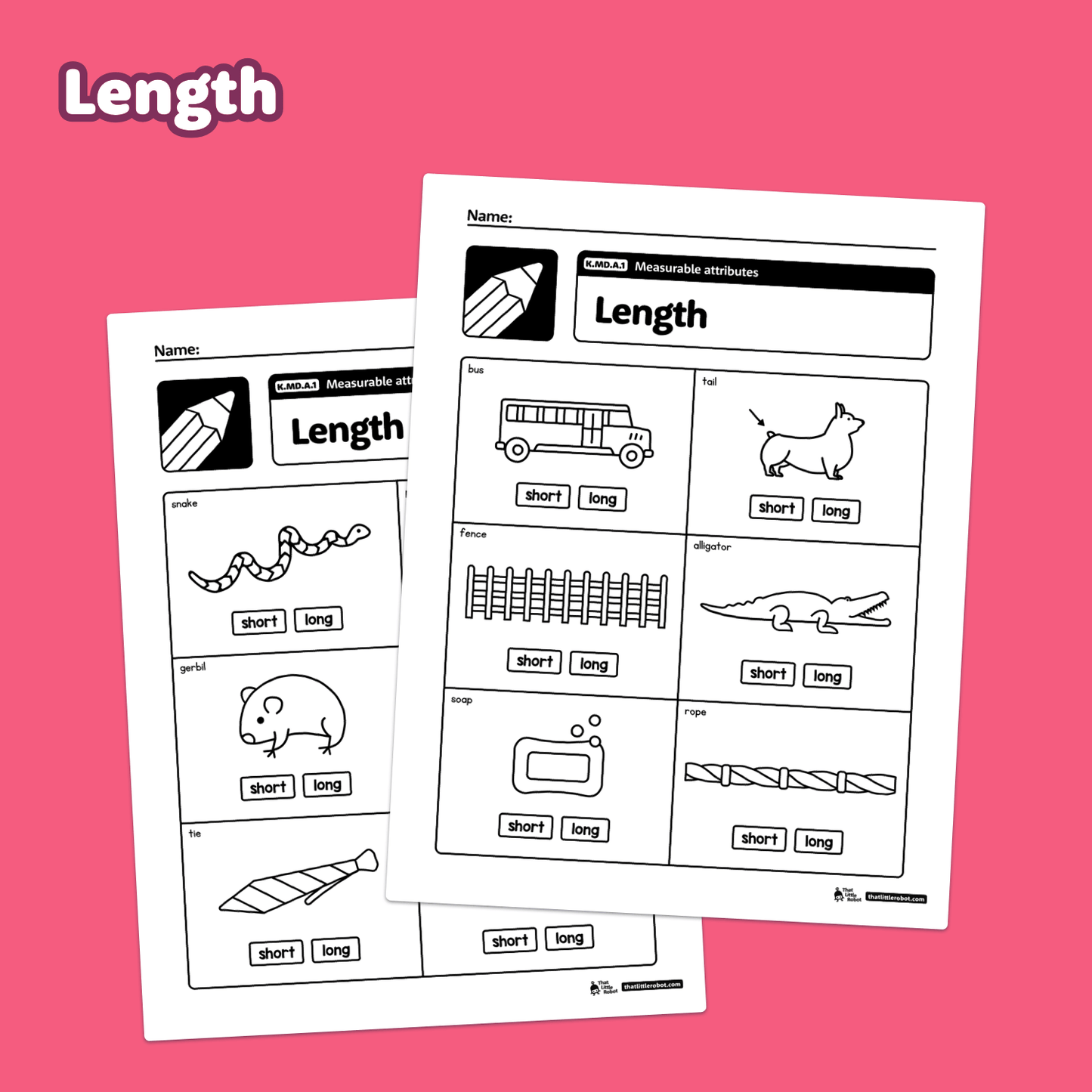 Measurement worksheet with images to compare object lengths.