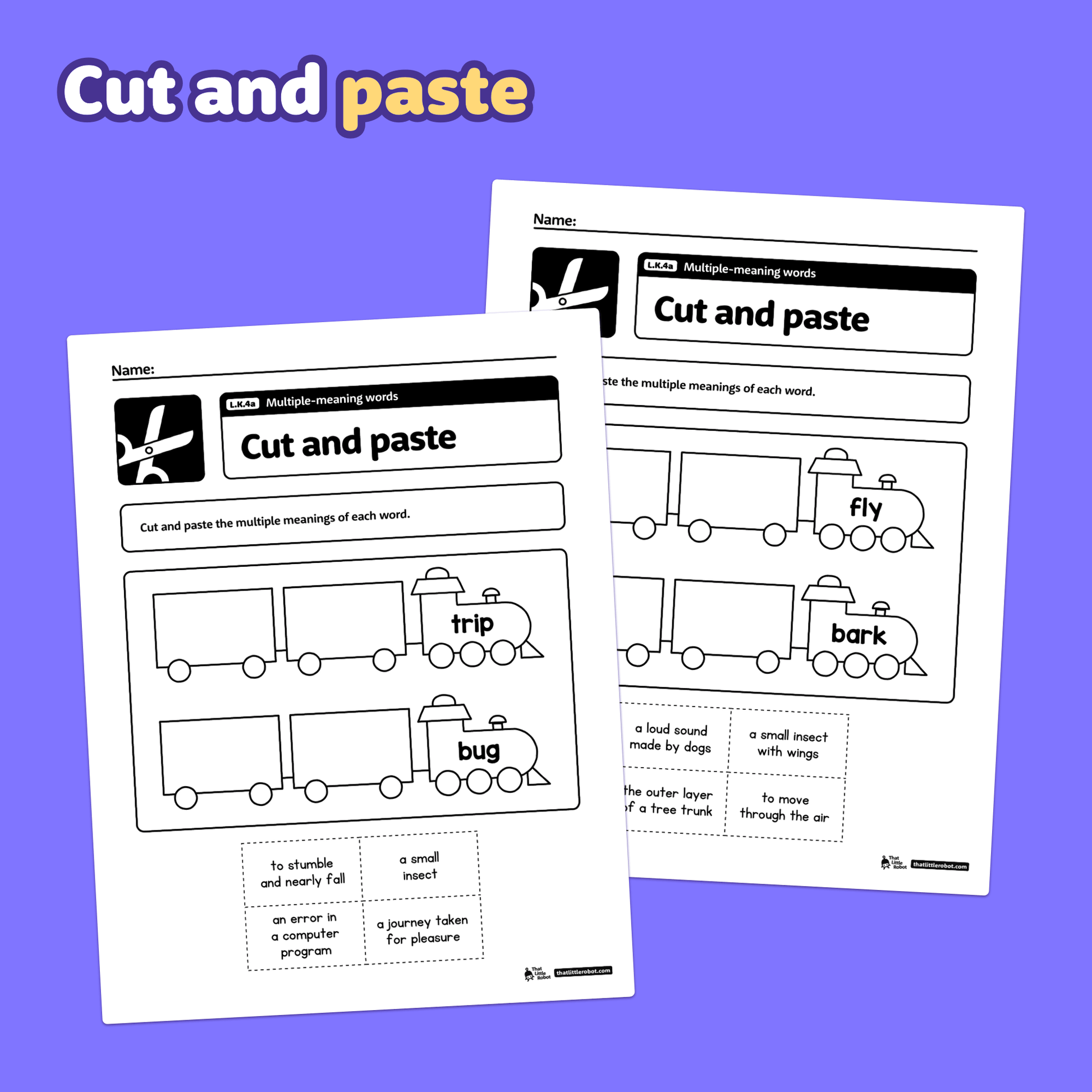 Two worksheets with multiple-meaning word exercises for kindergarten students.