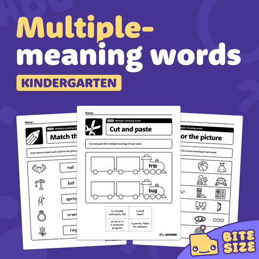 Three printable worksheets with multiple-meaning word activities for kindergarten.
