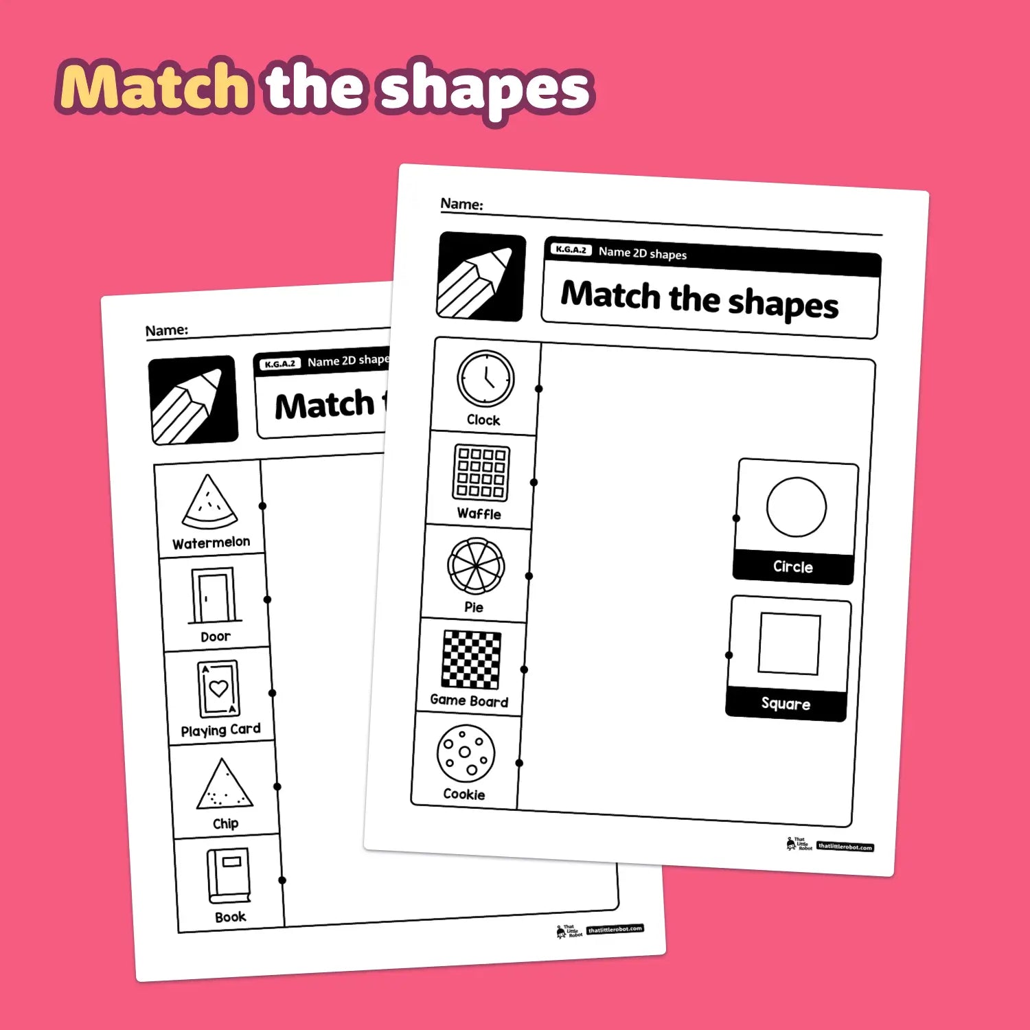 Two worksheets titled "Name 2D Shapes.