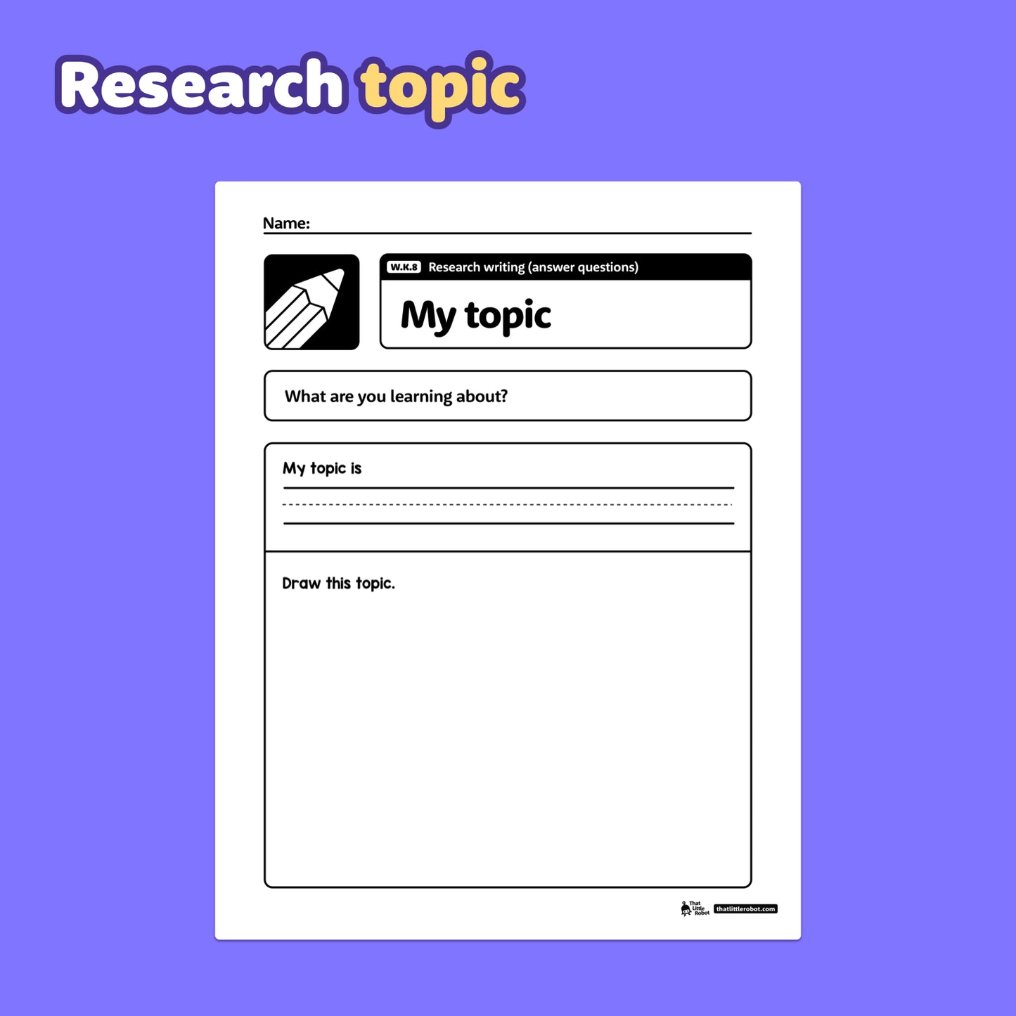 Worksheet with spaces for drawing and writing, organized in labeled sections.