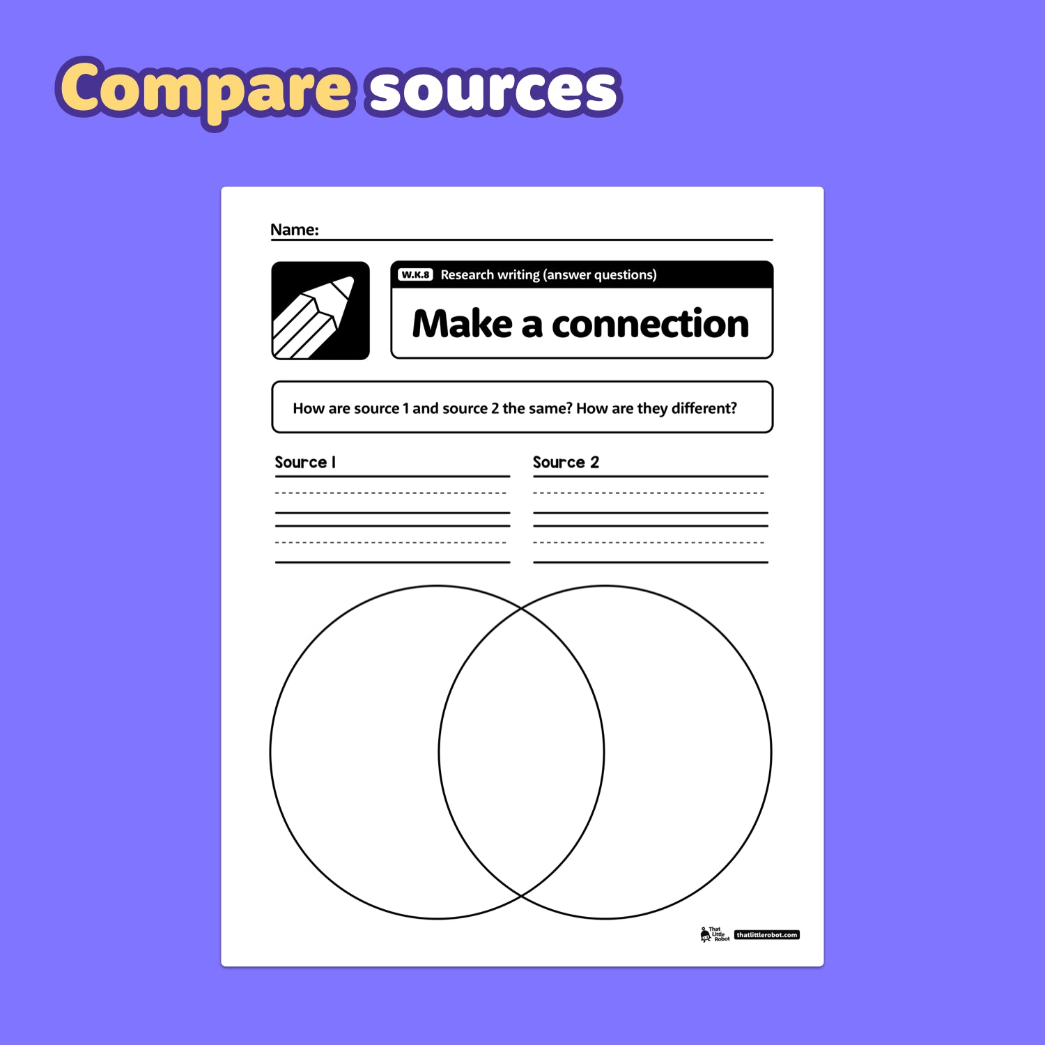 Graphic organizer with a Venn diagram and areas for writing and drawing.