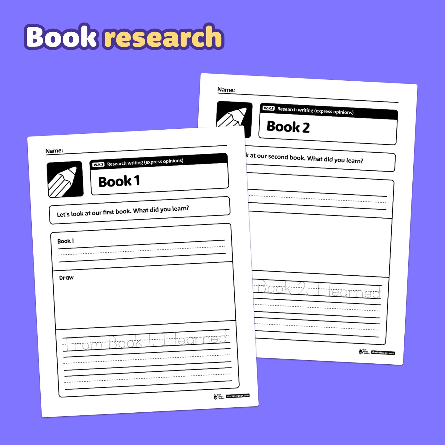 Printable kindergarten research writing worksheets displaying W.K.7 at the top.