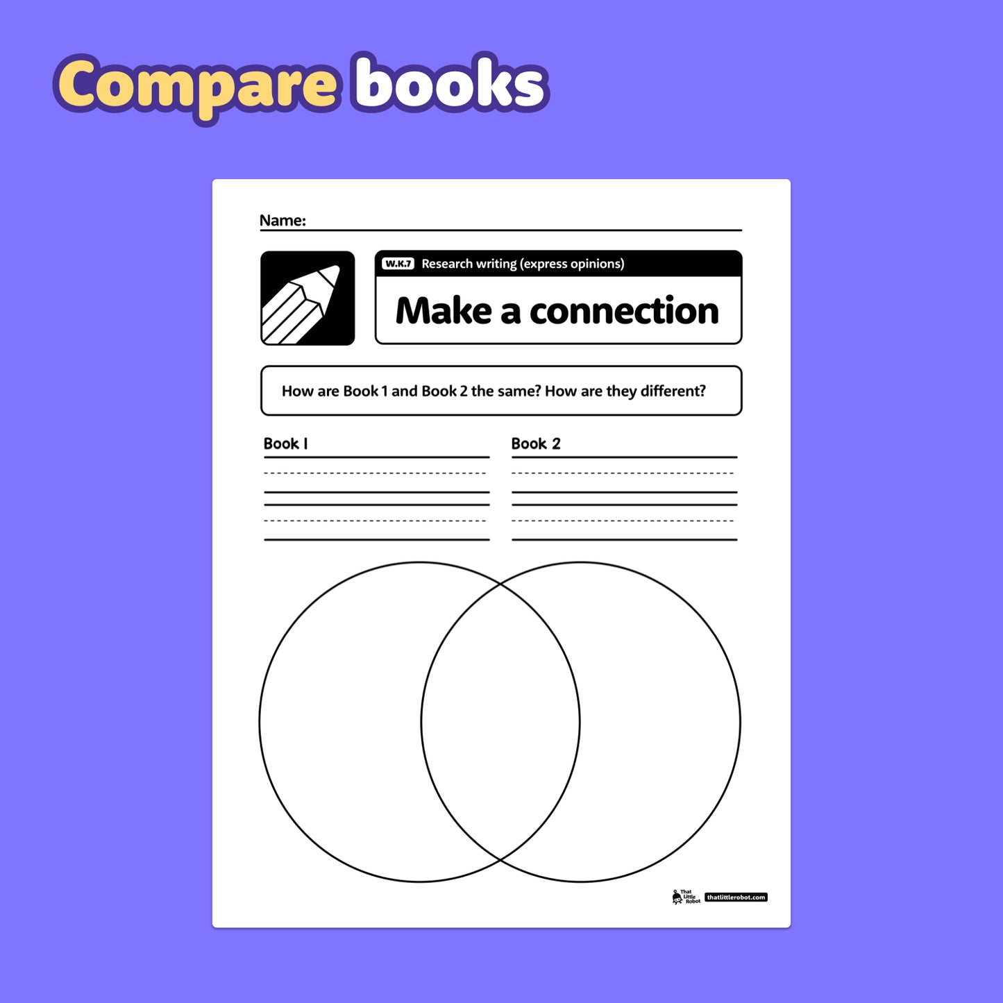 Graphic organizer worksheets with lines and a Venn diagram for writing activities.