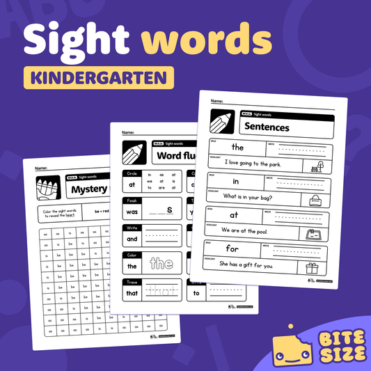 Printable worksheets for kindergarten sight words labeled RF.K.3c are displayed.
