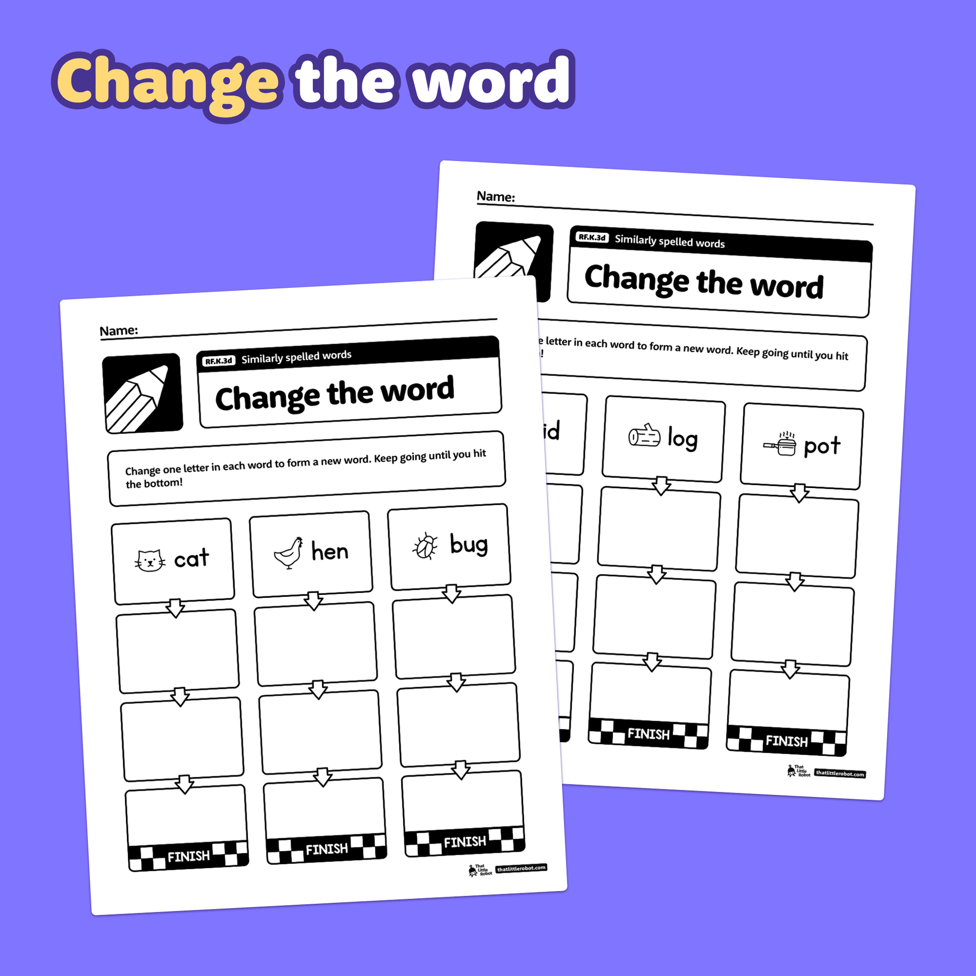 Two worksheets with word ladders for similarly spelled words.