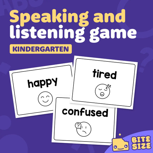 Three cards display illustrated faces showing different emotions.