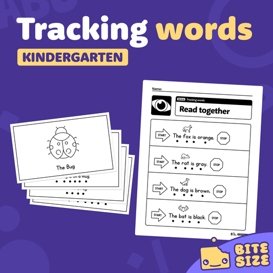 Printable kindergarten tracking words worksheets with RF.K.1a label visible.