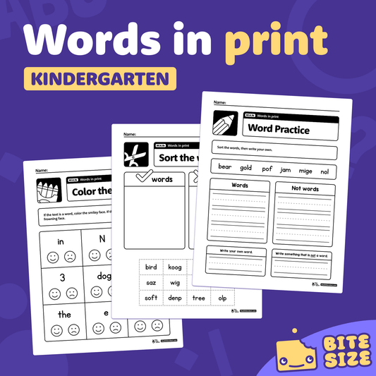 Worksheets with word lists for sorting, writing, and coloring activities.
