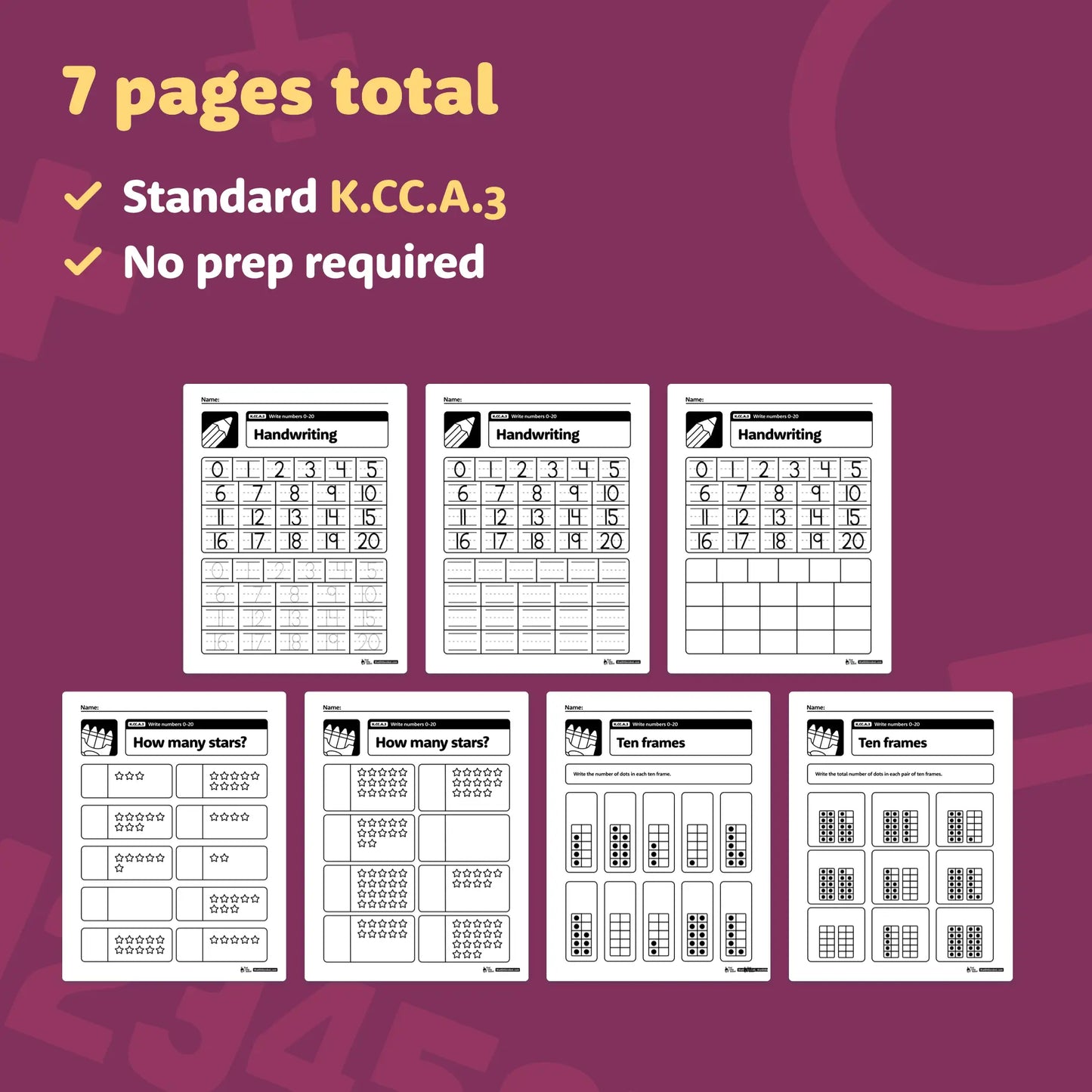 Write Numbers 0-20 Worksheets | K.CC.A.3