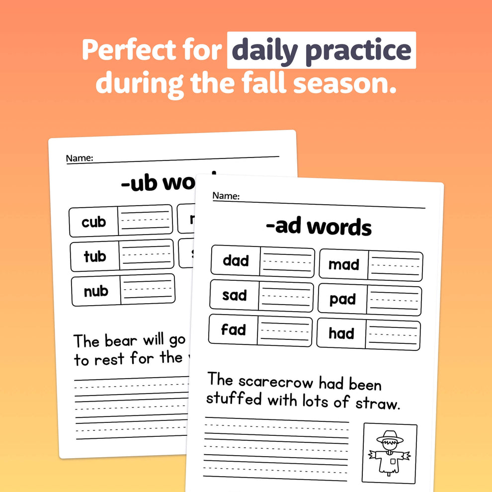 Autumn CVC Words Worksheets (Printable PDF) – That Little Robot