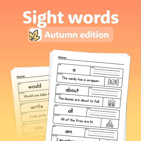 Sight words activity for kids with words and example sentences.