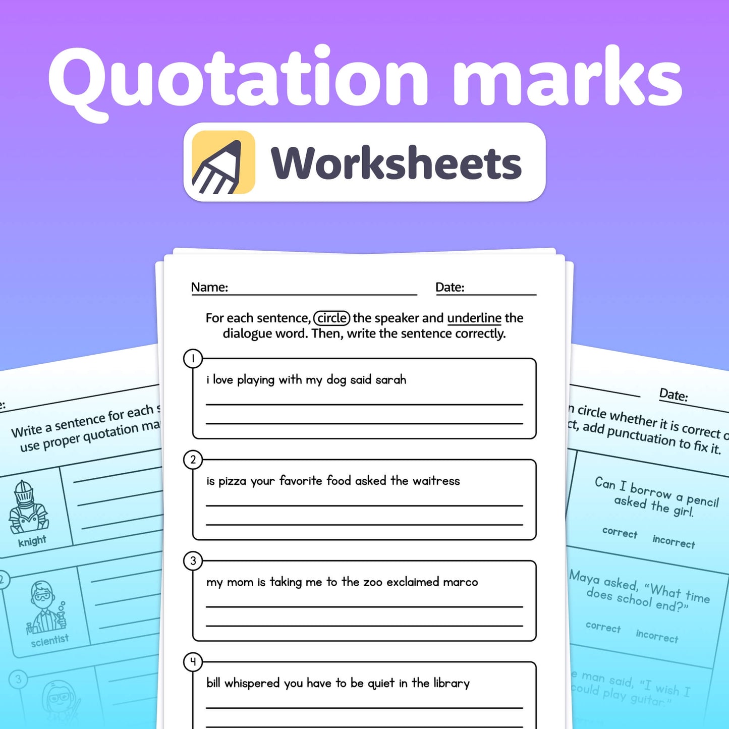Quotation marks printable worksheets