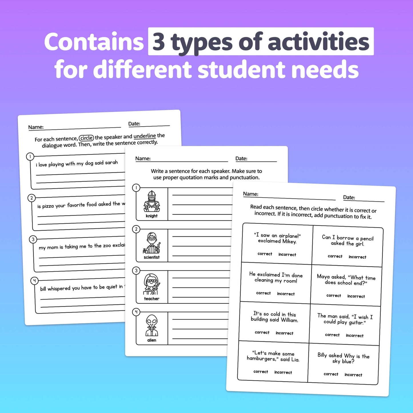 Quotation mark activities