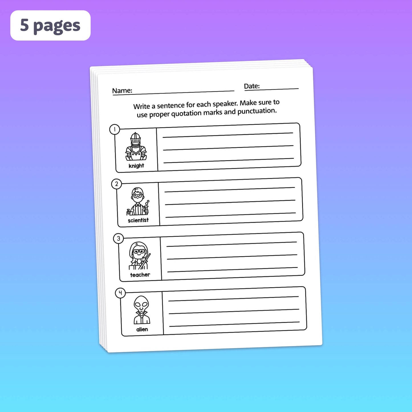 Practice writing dialogue worksheets