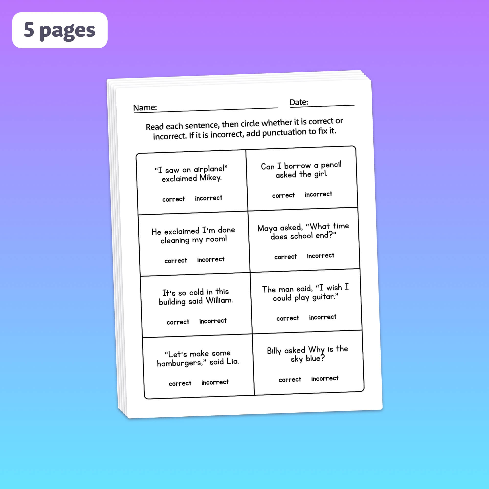 Quotation Marks Worksheets (Printable PDF) – That Little Robot