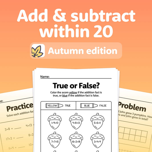Autumn Add & Subtract Within 20 Worksheets