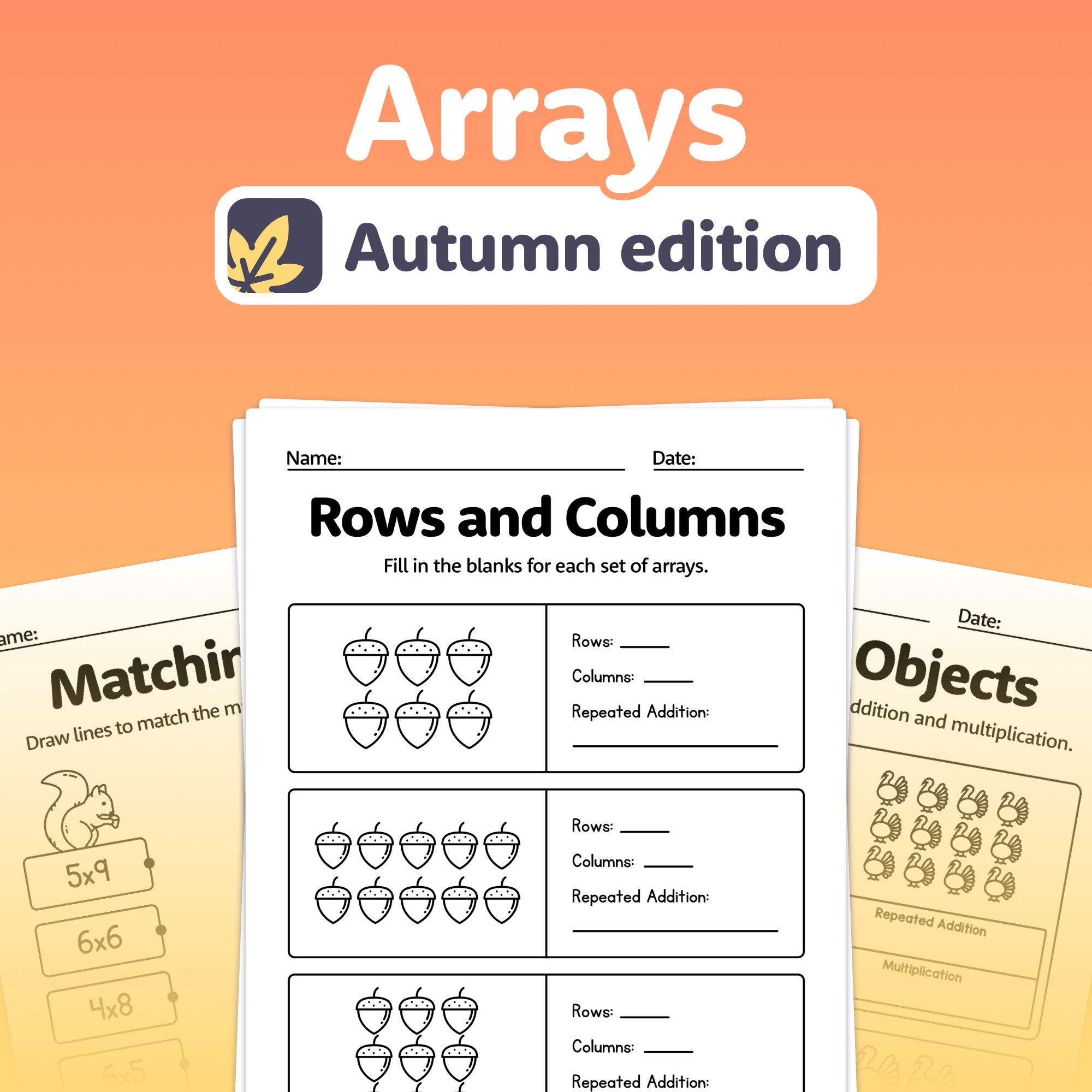 Autumn Arrays Worksheets (Printable PDF) – That Little Robot