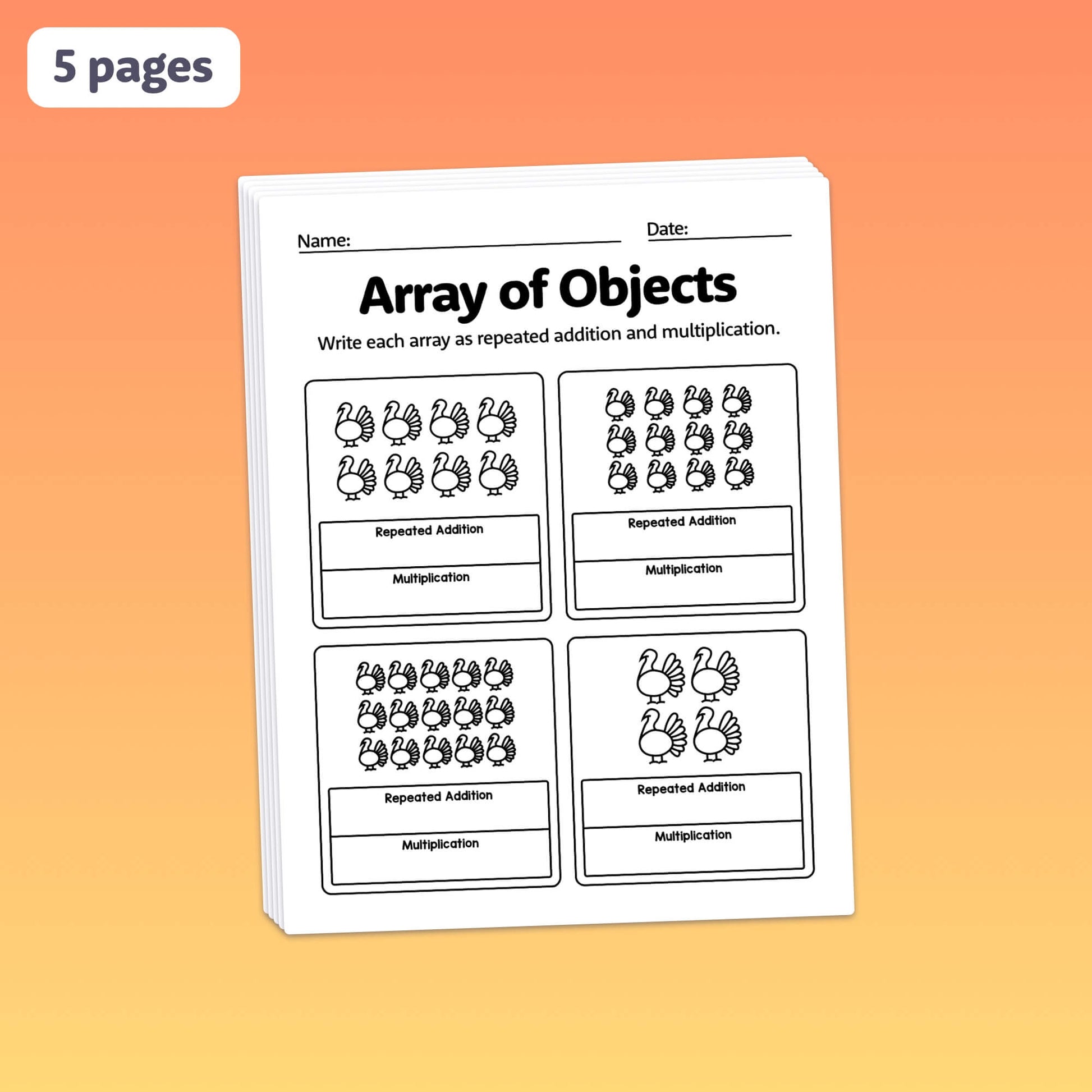 Worksheet titled "Autumn Arrays Worksheets