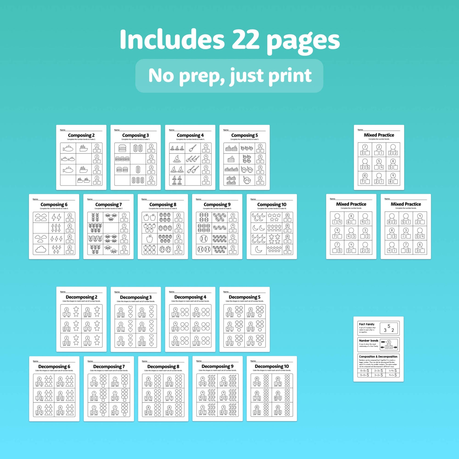 No prep 1st grade number sense pack