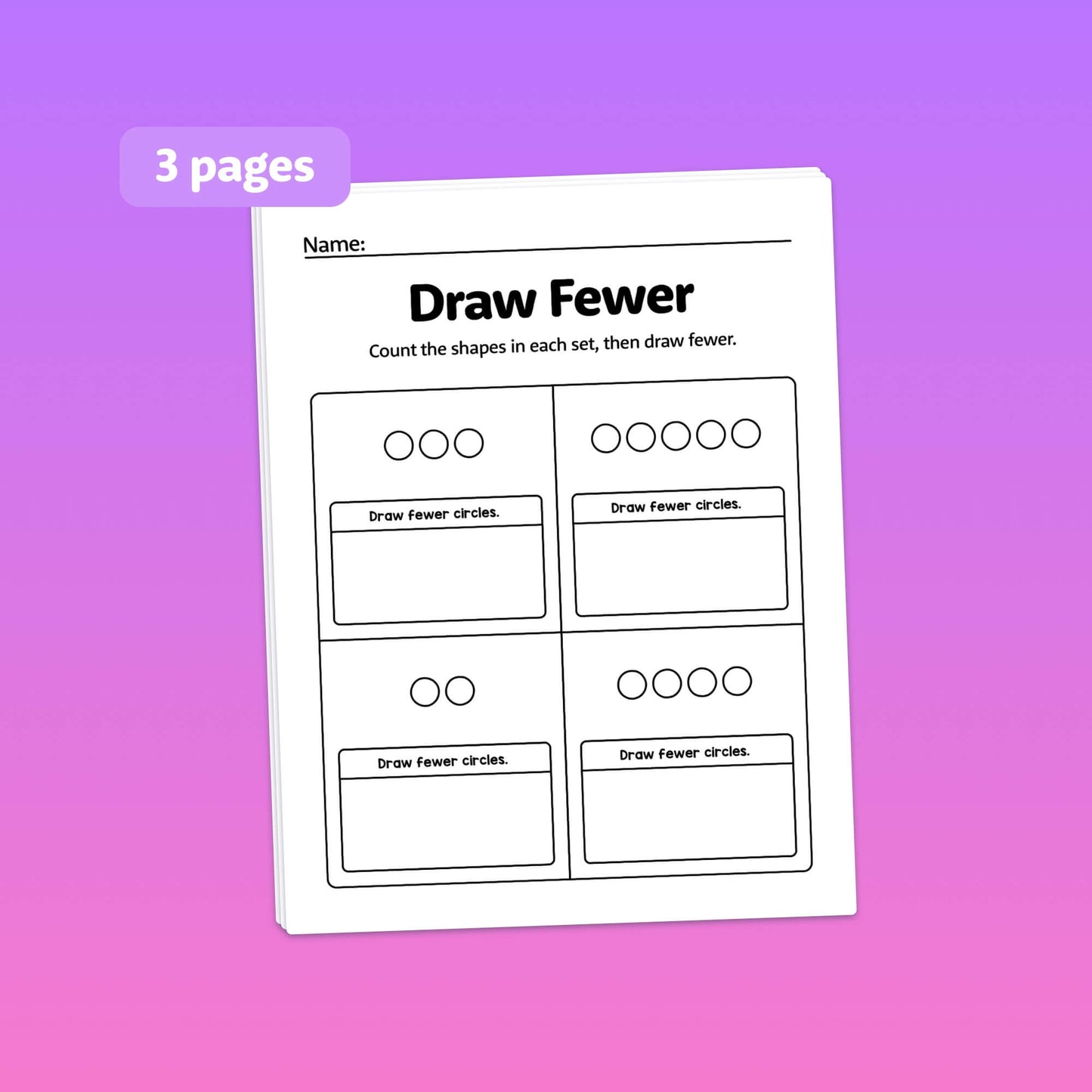 Draw fewer shapes worksheet