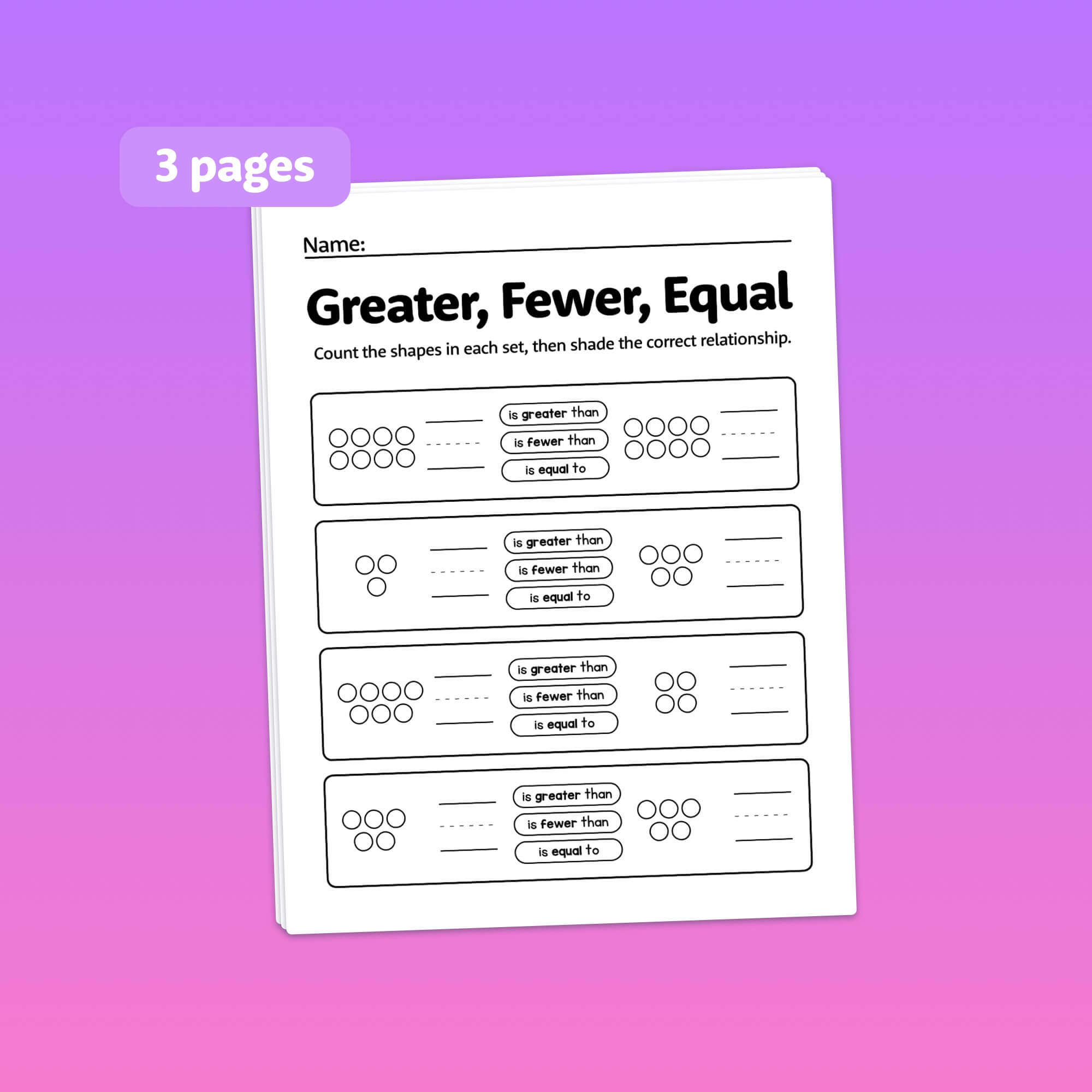 Comparing Sets Of Objects Worksheets Comparing Sets Of Objects Worksheets