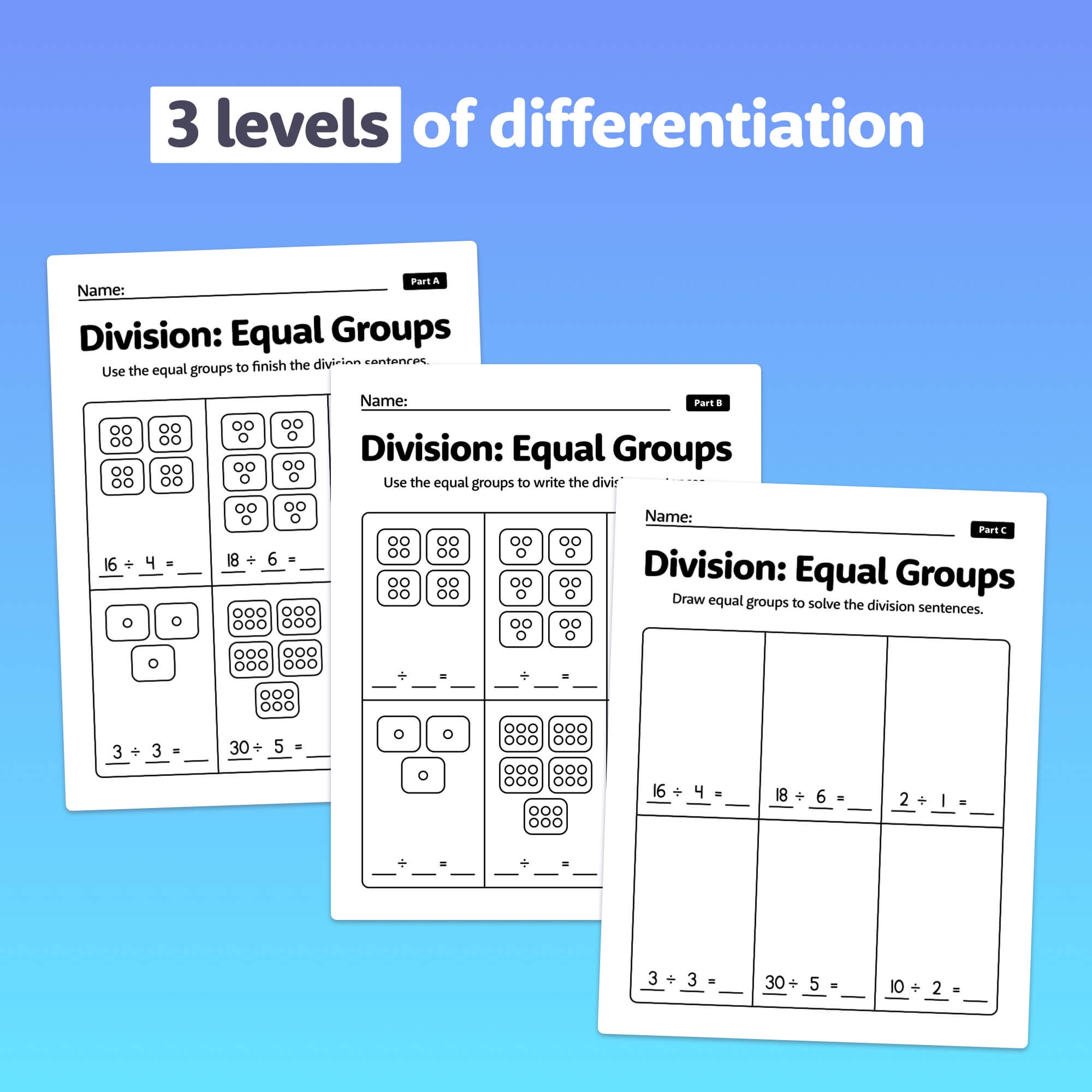 Math Division Division: Equal Groups Worksheets (Printable PDF) – That Little Robot