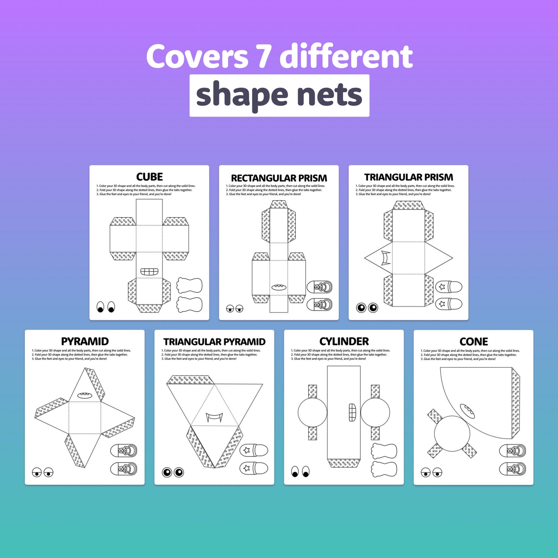 3D Shape Friends Craft (Printable PDF) – That Little Robot