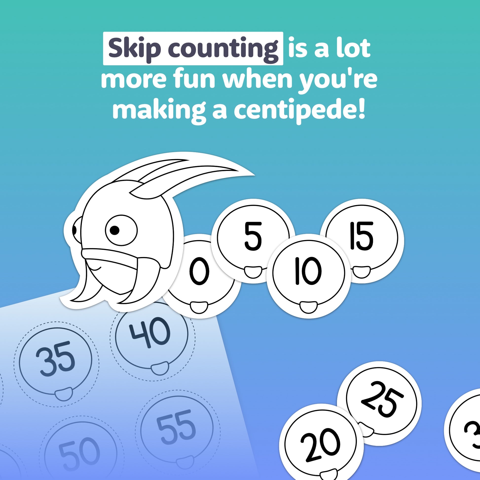 Centipede Skip Counting Craft showing counting by 5s from 0 to 40.