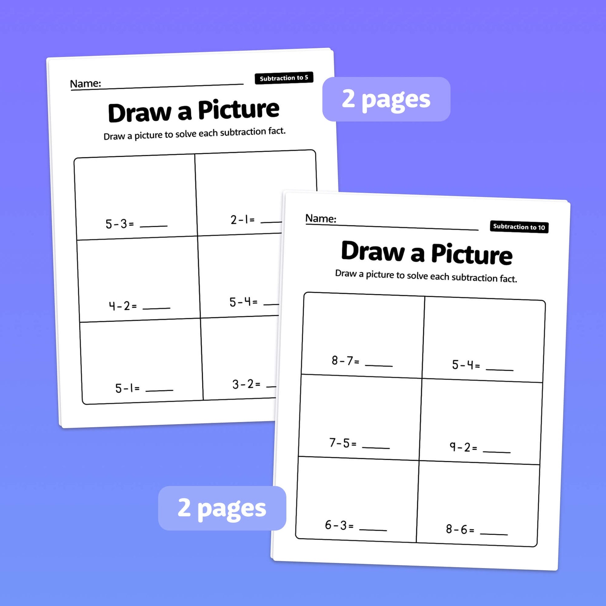 Subtraction drawing activity