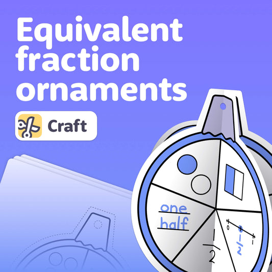 A circular fraction chart ornament for winter equivalent fractions.
