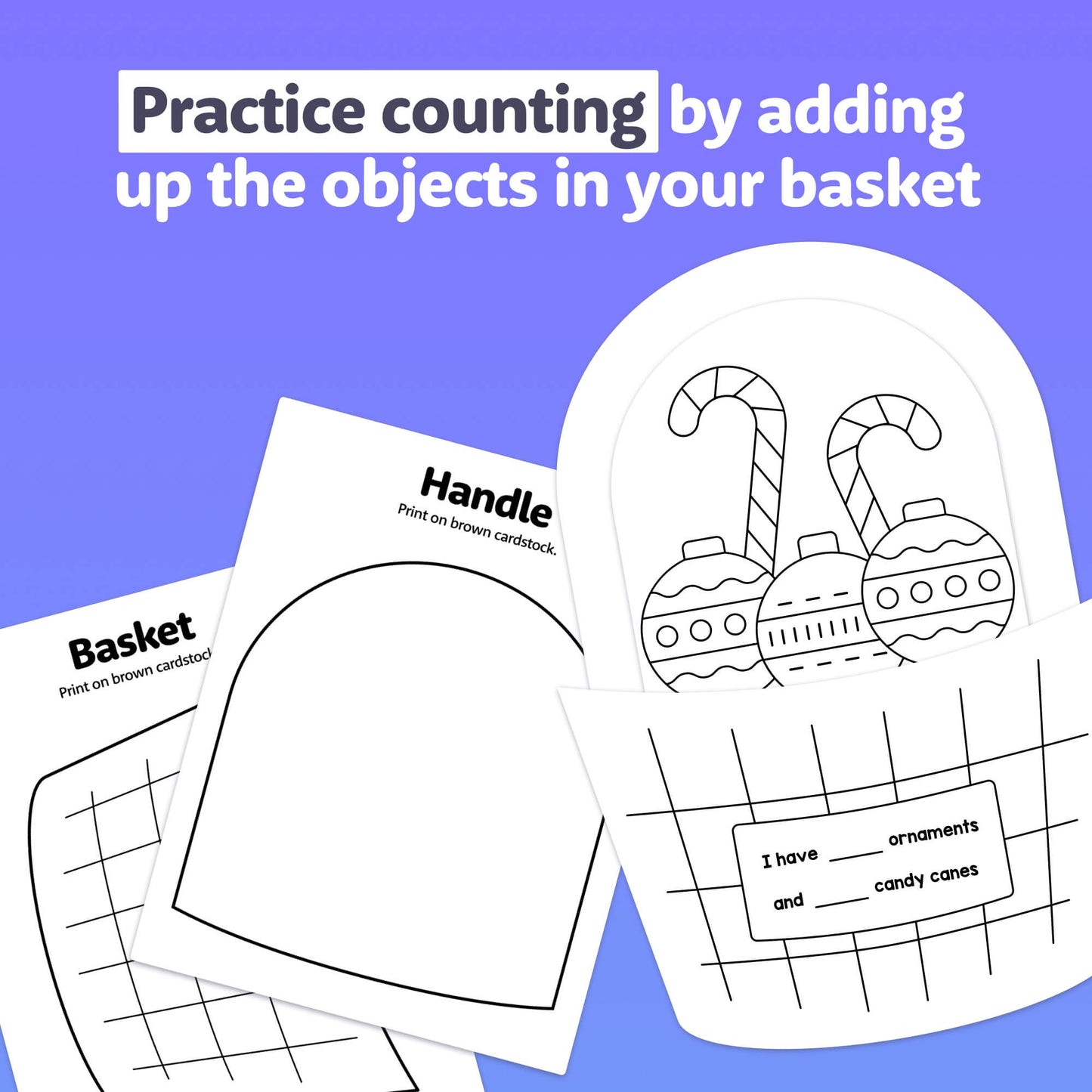 Winter-themed basket counting craft PDF file.