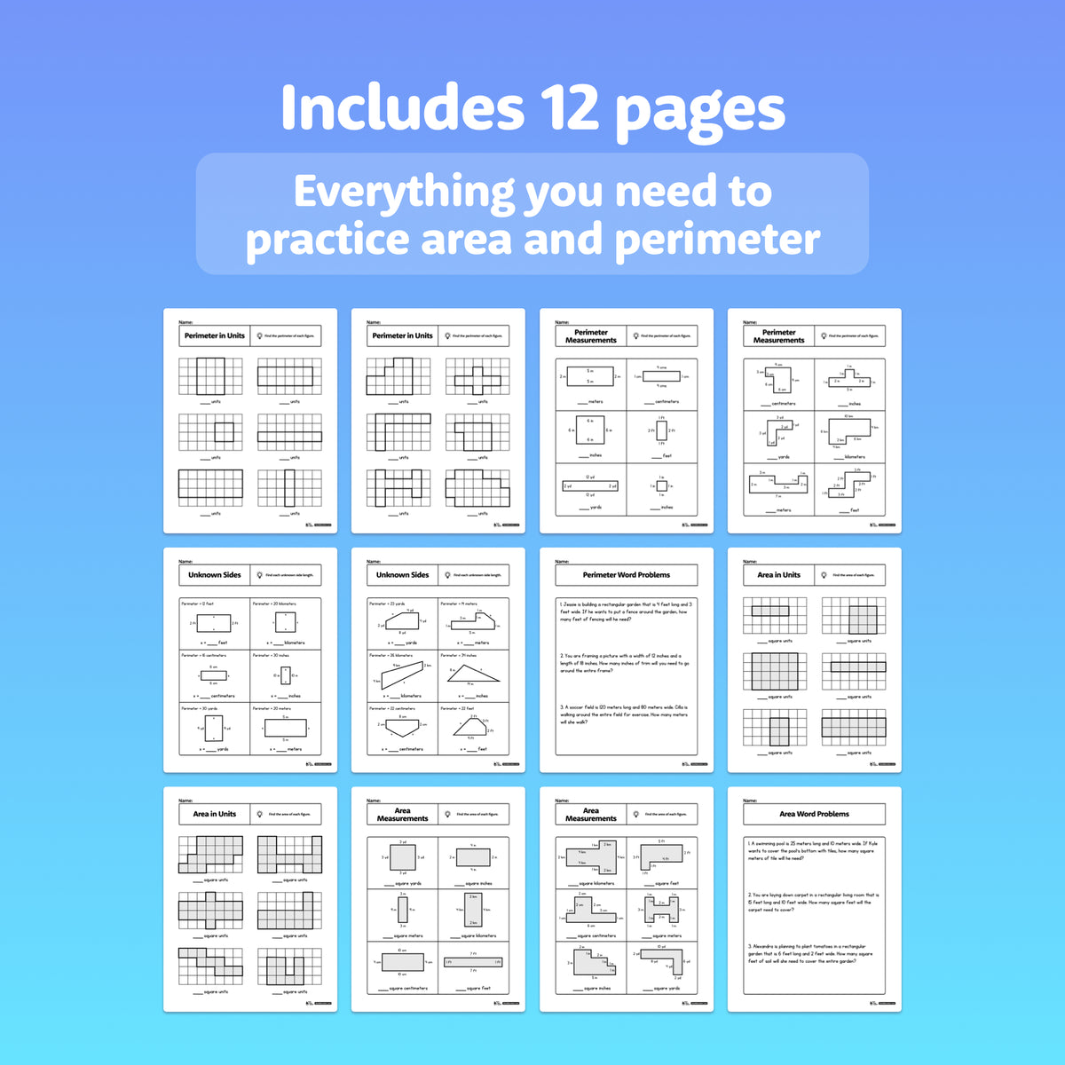 Printable Area Design Area and Perimeter Worksheets | Printable PDF – That Little Robot