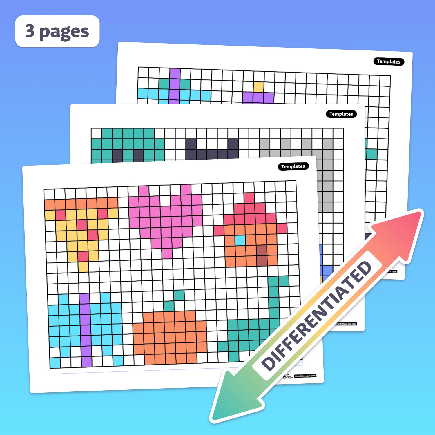 Three grid templates with various shapes used for area and perimeter practice.