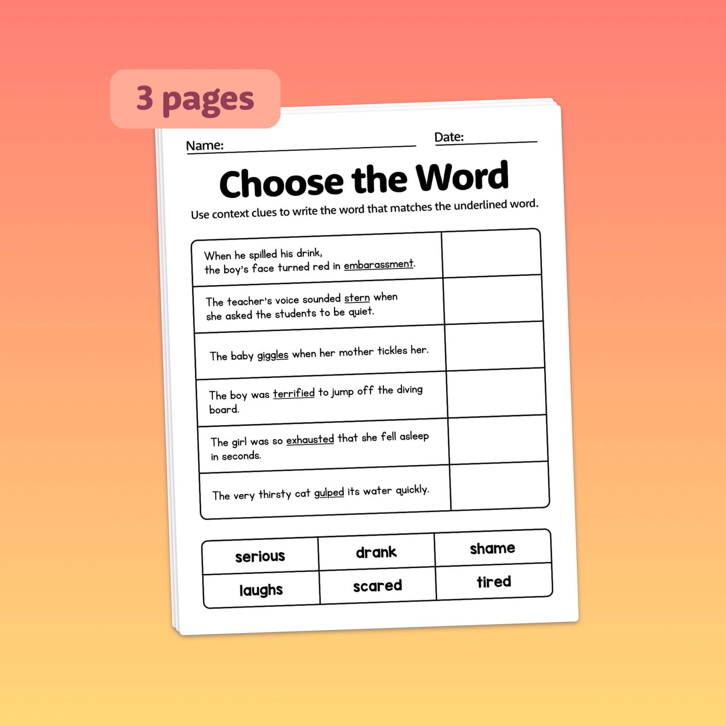 Choose the word: context clues printable PDF