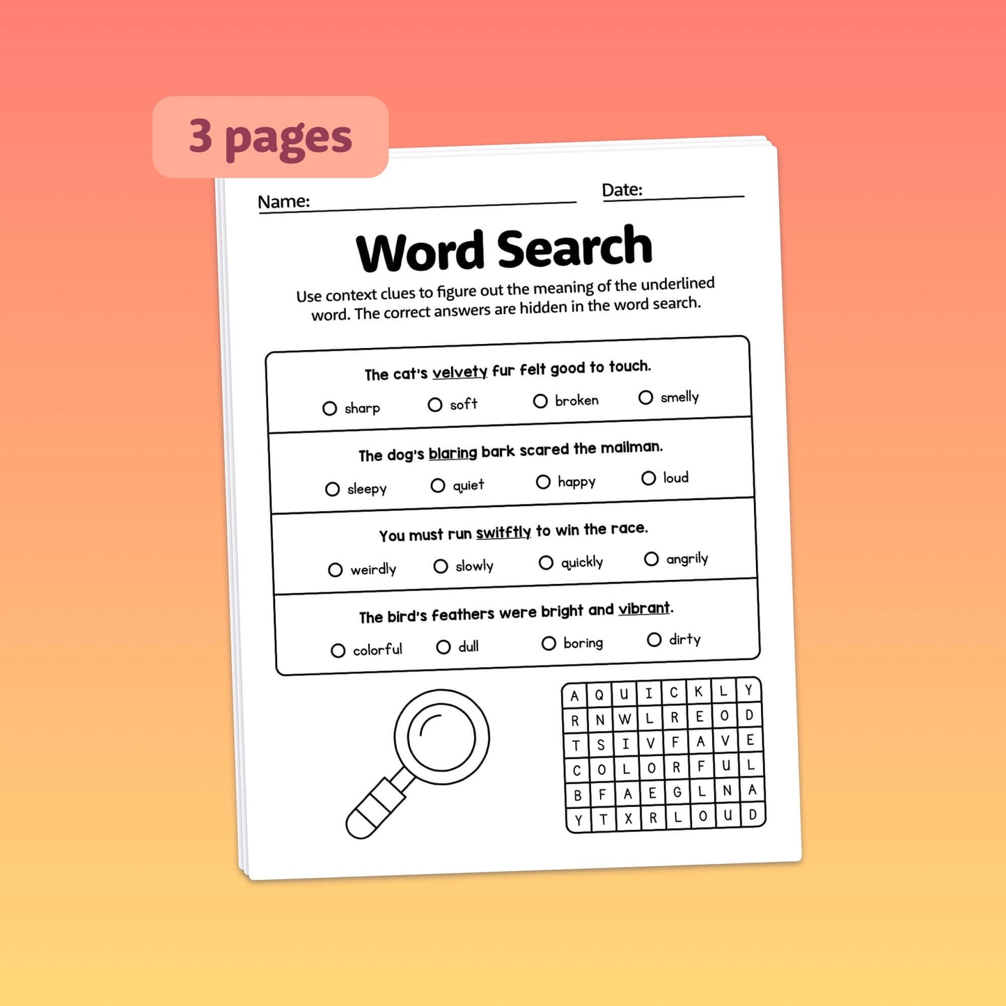 Word search: context clues activity