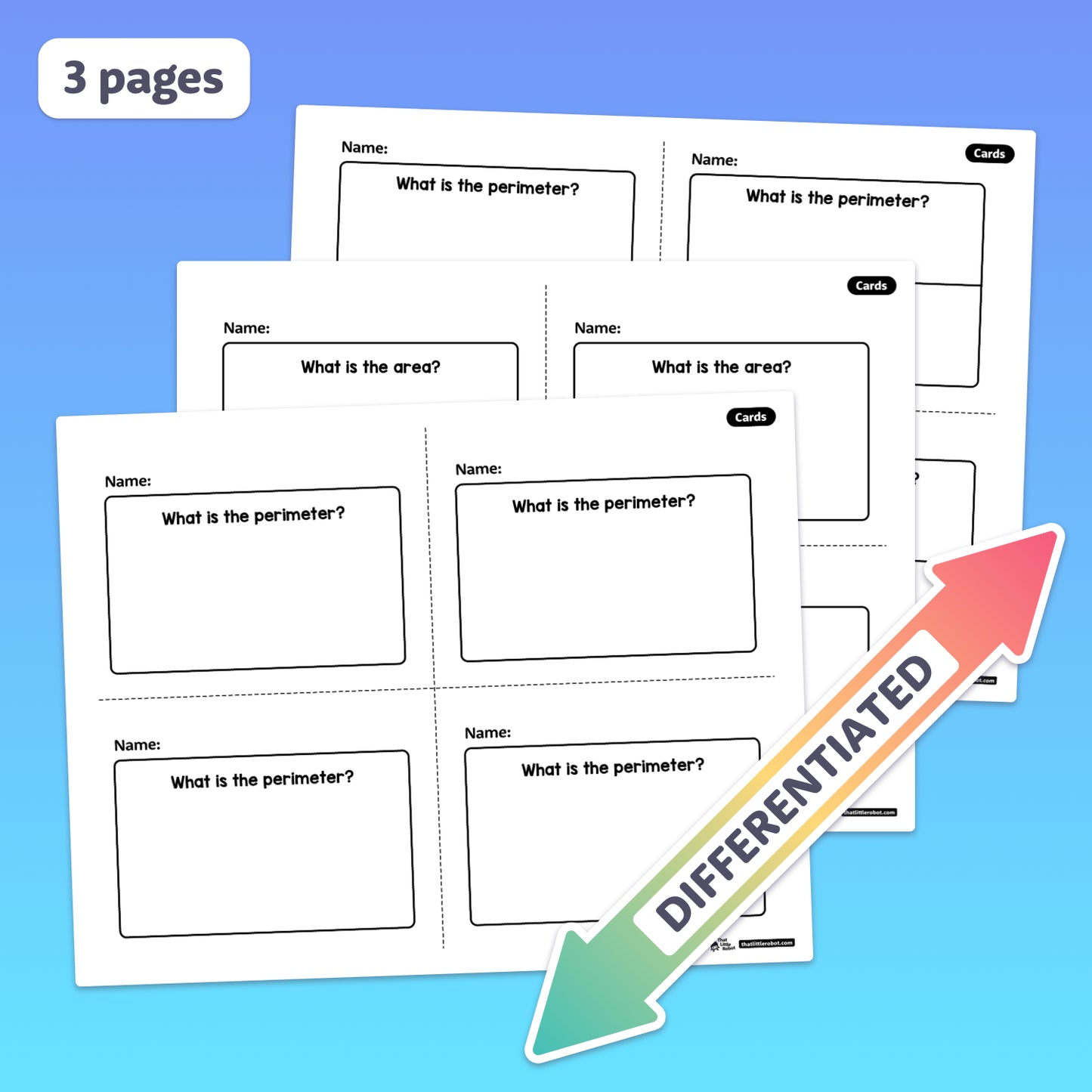 Three worksheets with an arrow pointing to a differentiated label.