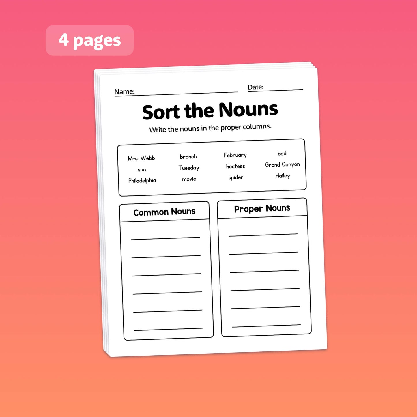 Common & Proper Nouns Worksheets
