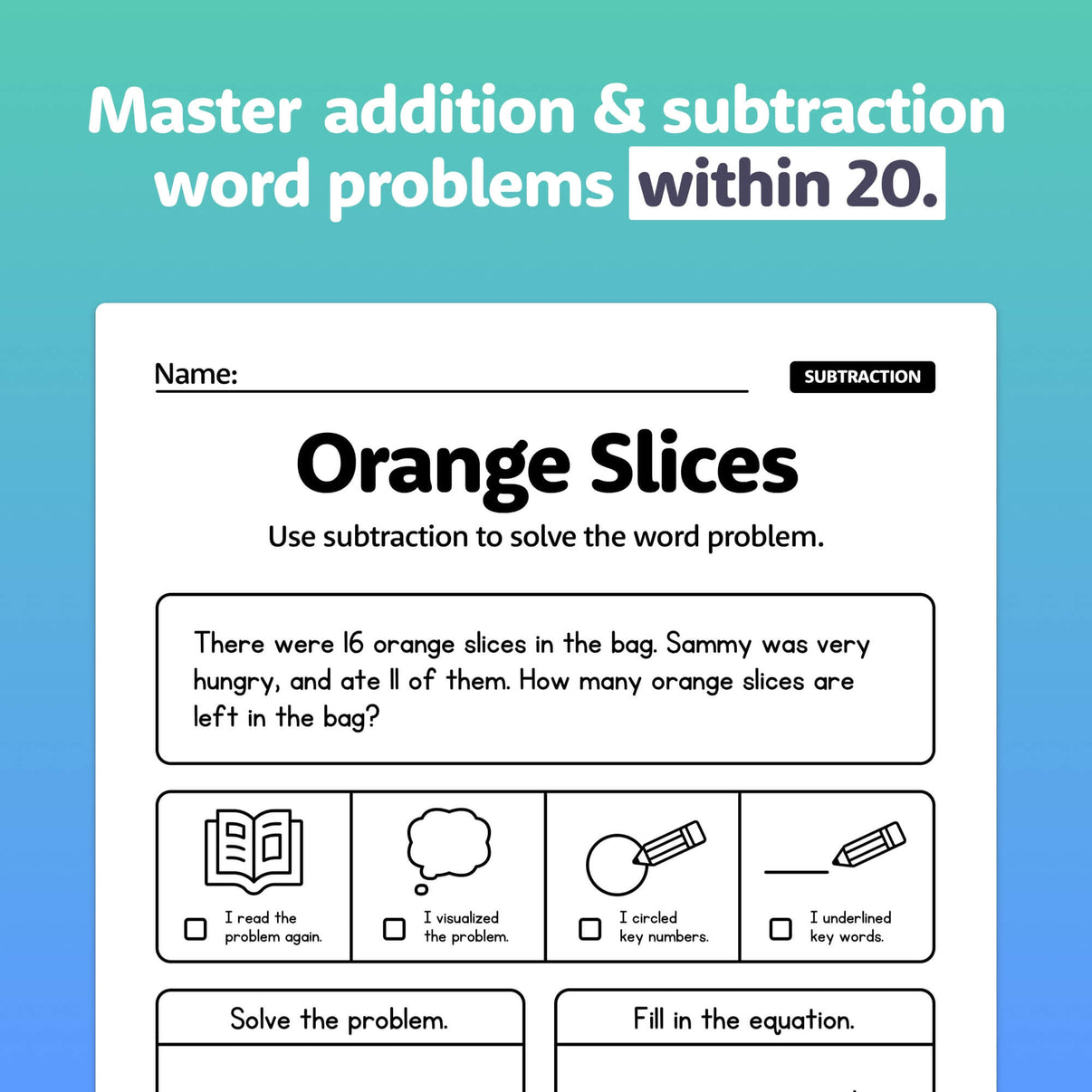 Word Problems: Add & Subtract Worksheets (Printable PDF) – That Little ...